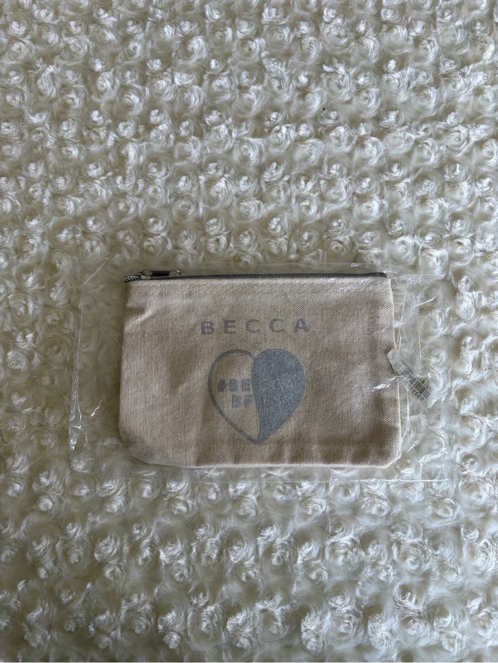 New BECCA Small Canvas Zip Pouch in lLight Beige